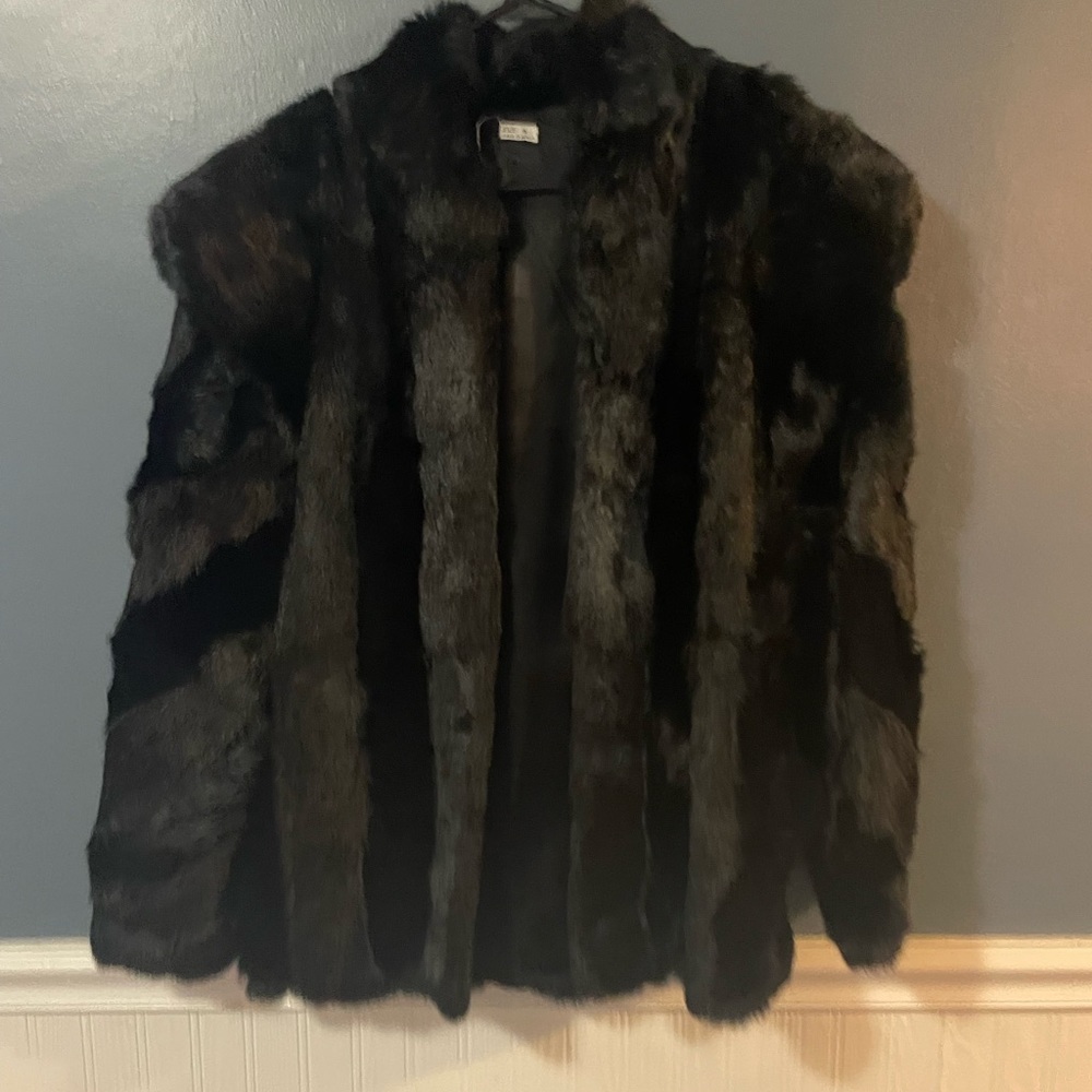 Black womens rabbit fur coat size medium made in Korea